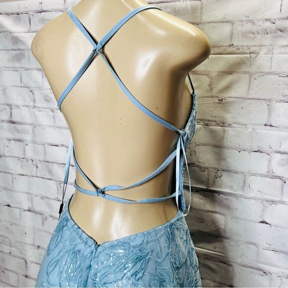 LA FEMME  cloud blue formal dress with open back and sequins  27704 - Picture 6 of 11